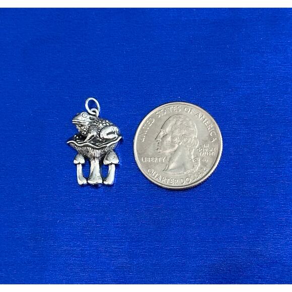 Sterling Silver Toad and Mushroom Charm, Silver Toad and Mushroom Charm - Picture 3 of 4